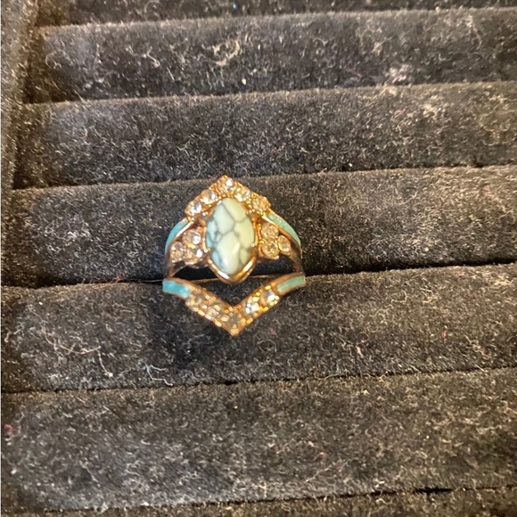 Gold and turquoise stackable rings - Picture 2 of 4